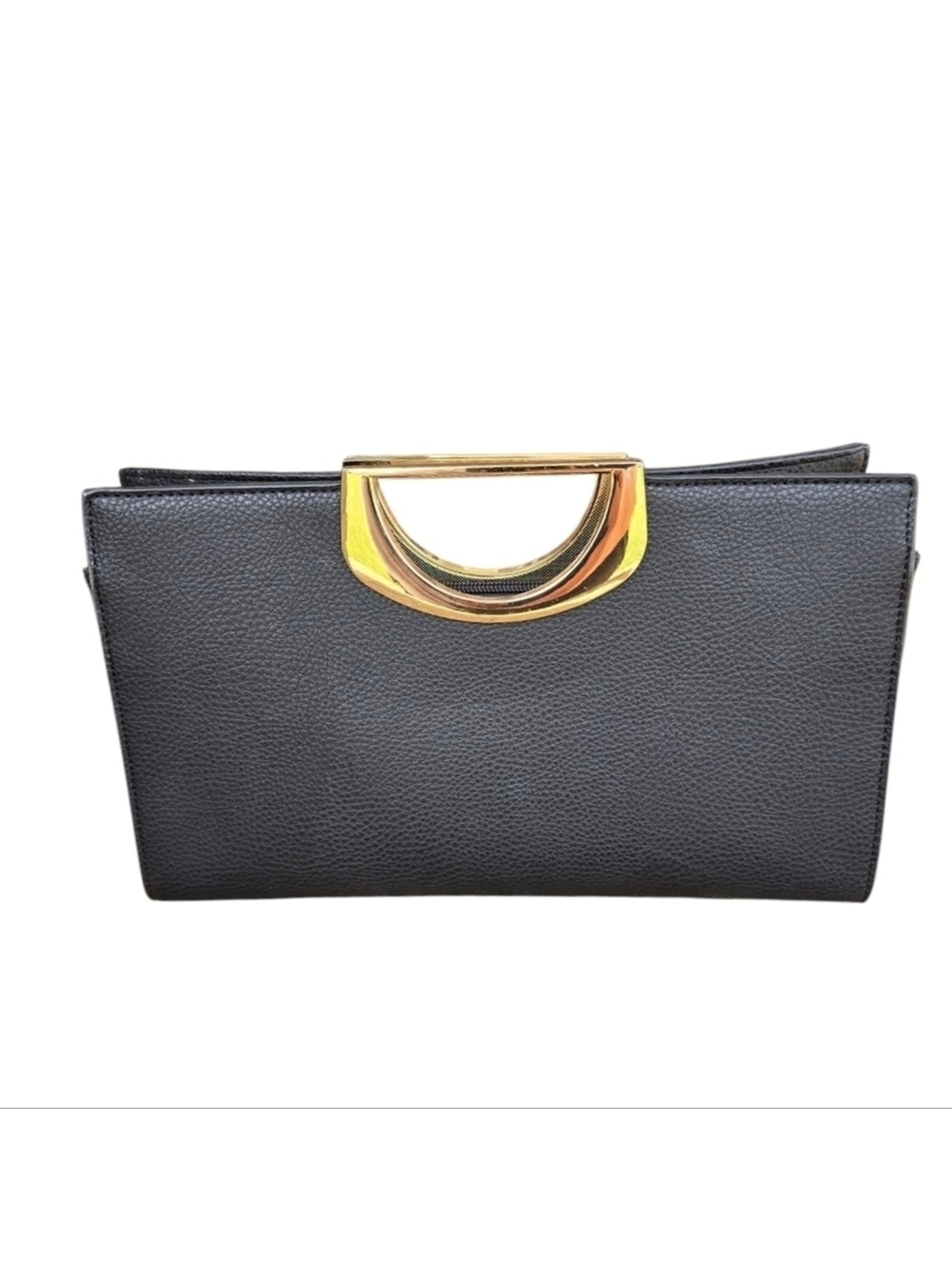 Womens Black Leather Clutch Gold Accents Purse Shoulder Bag Crossbody Evening - Picture 10 of 10